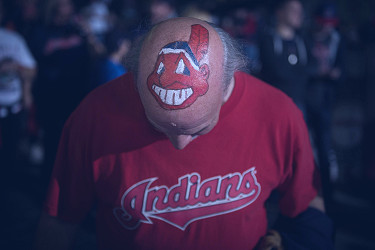 Cleveland Indians play final game with grinning Native American caricature  “Chief Wahoo” logo.